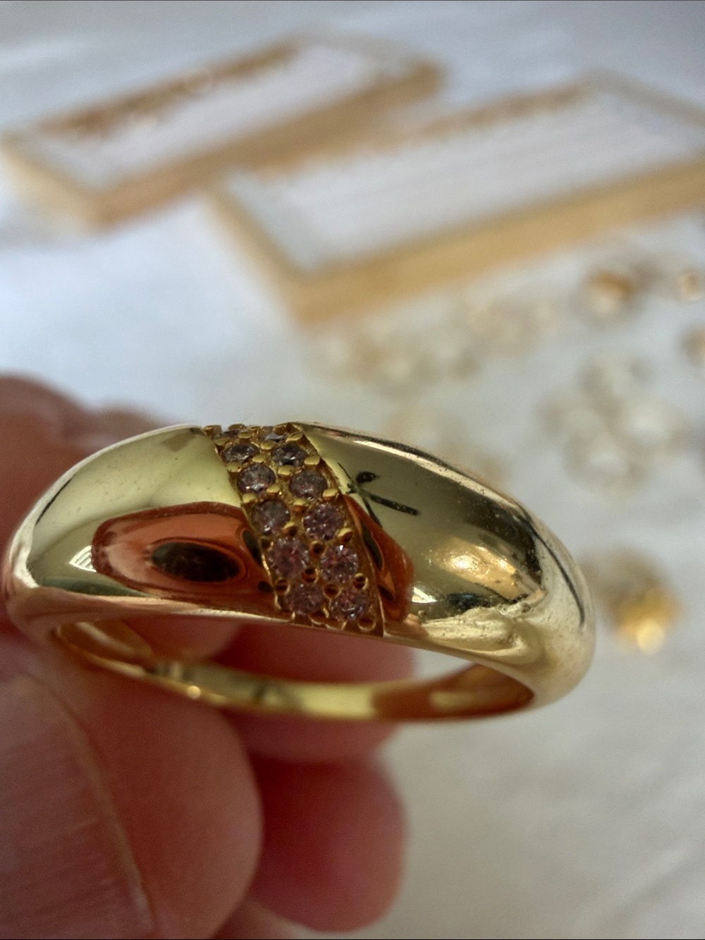 Elegant Gold Filled Dome Ring with Pave Accent